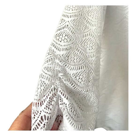 Women's White Boho Chic Lacey Detailed ¾ Sleeve Tunic Top Blouse Size Large - Picture 6 of 7